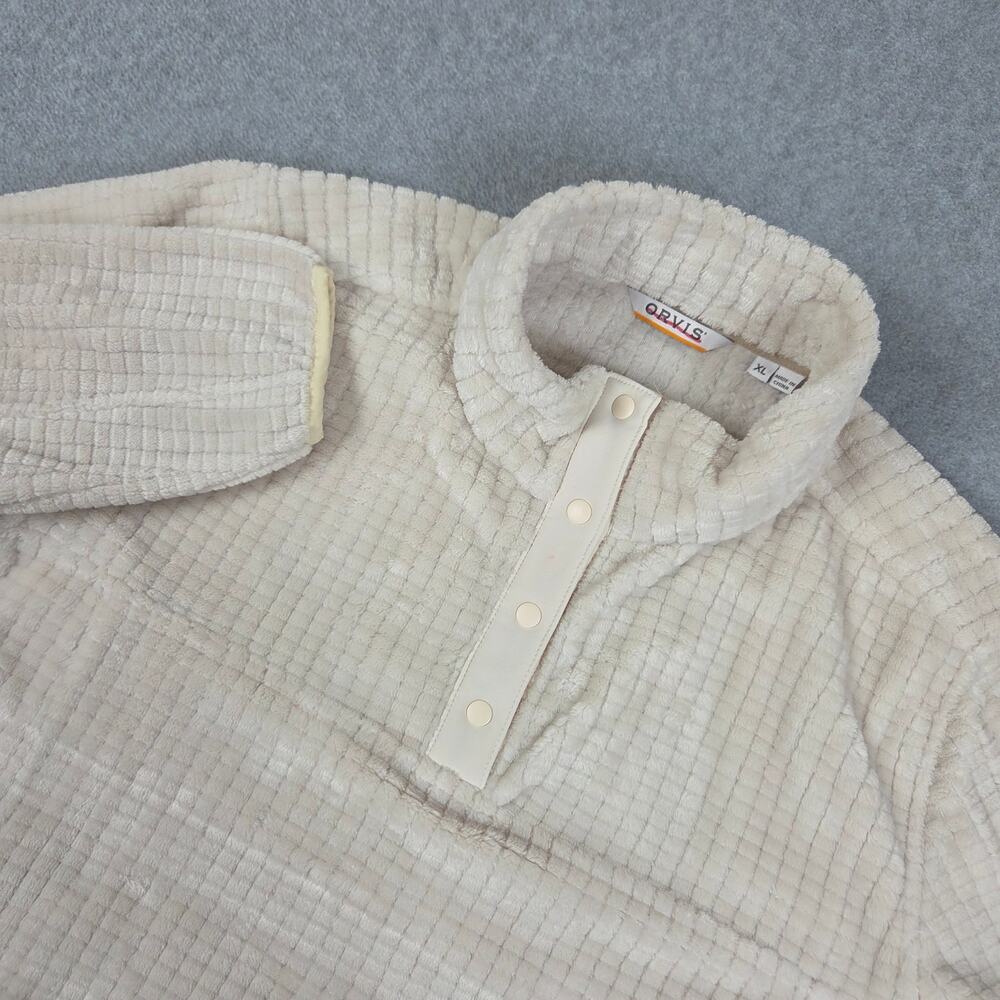 Orvis Womens XL Grid Texture Snap Neck Fleece Pullover with Zip Pockets